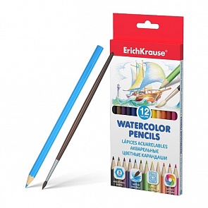 Акварельные карандаши шестигранные Erich Krause 12 цветов с кисточкой (Erich Krause, 50533)